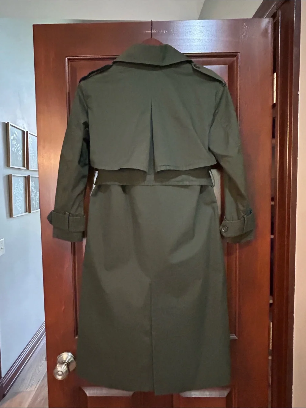 Banana Republic Olive Trench Coat Dress Belted Double Breasted XXS Petite - Picture 3 of 8